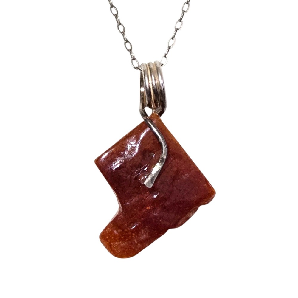 Vtg Sterling Silver 925 Modernist Brutalist Baltic Raw Amber Pendant No Chain